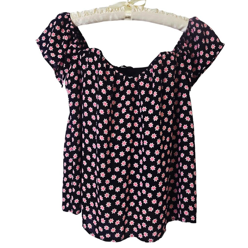 Timing Navy Pink Floral Boned Bust Sweetheart Top Size M